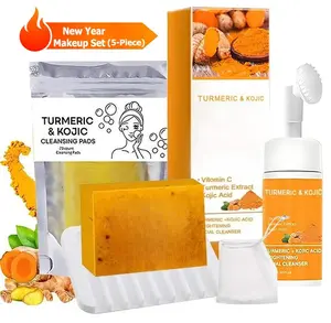 TURMERIC Wash And Care 5 Piece Set-Turmeric Mousse Cleansing,Turmeric Tablets,Self Draining Soap Dish,Exfoliating Foaming Soap Bag,Turmeric Soap Facial Cleansing Skincare Comfort Kit. summervibes
