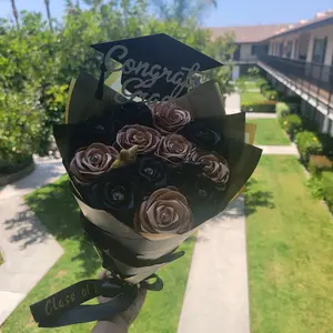 Graduation Bouquet - Congratulations Gift in Black and Brown Floral Arrangements with Decorative Tag -combo