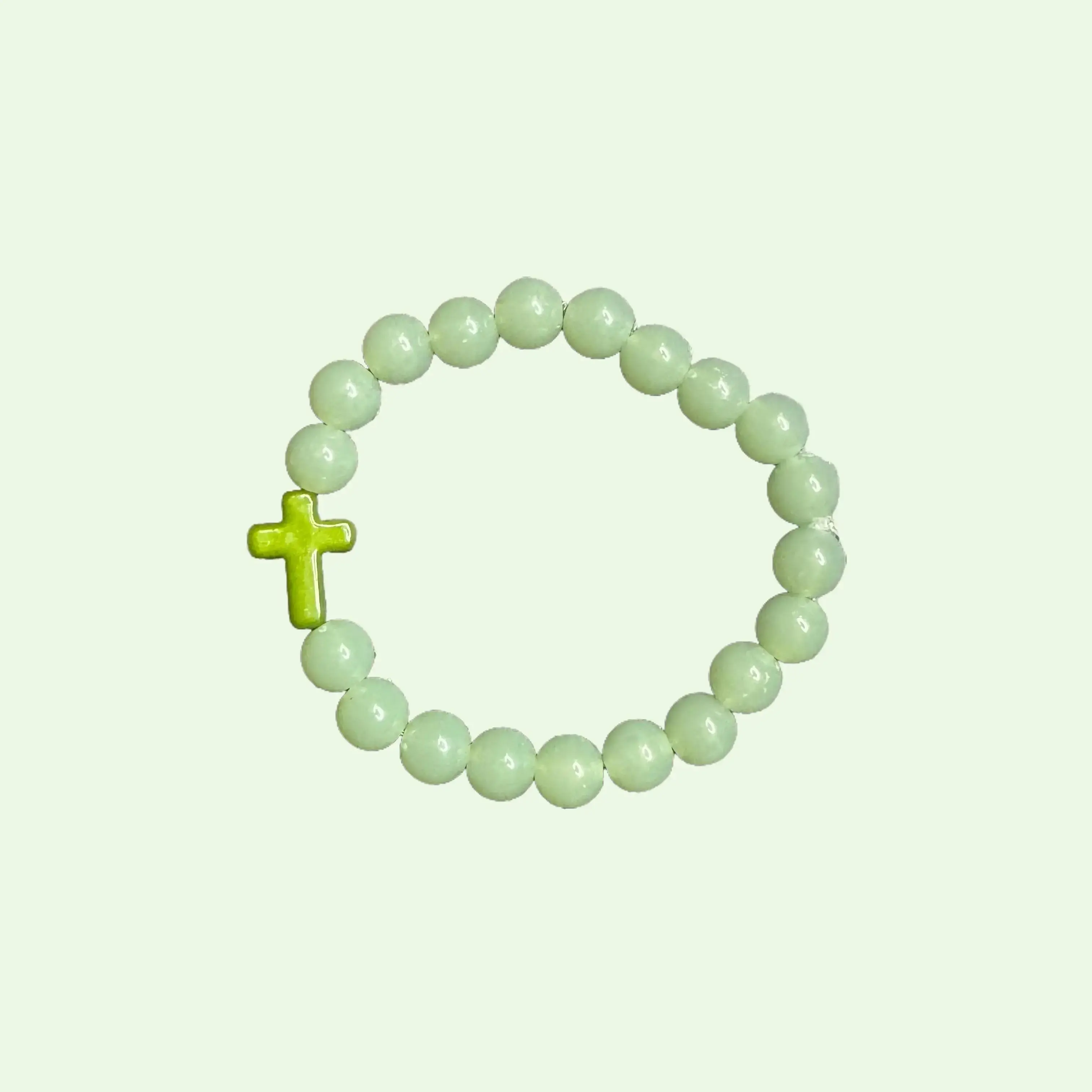 Army Green Cross Bracelet with Beaded Design and Green Cross Accent