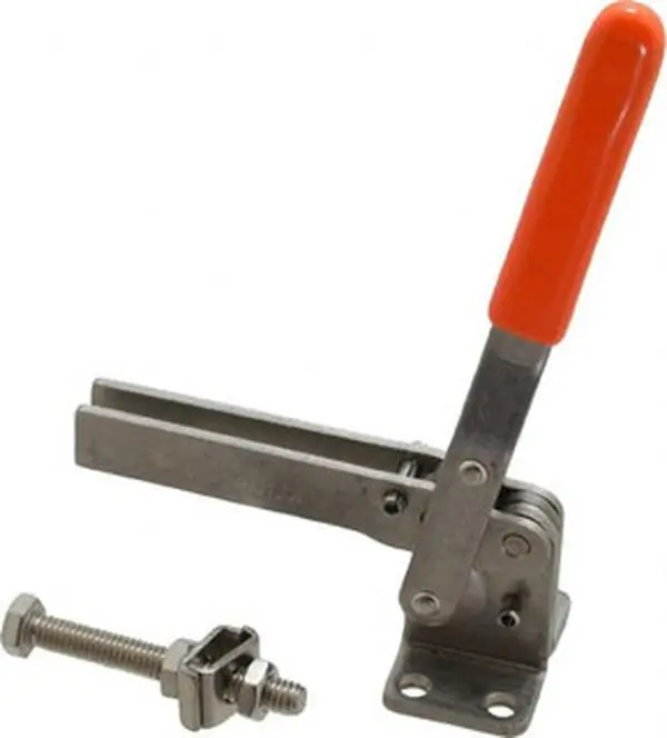 Stainless Steel Knu-Vise V-200(SS) Manual Hold Down Toggle Clamp, 200lb Holding Capacity, Vertical Handle, 60° Handle Movement, 110° Bar Opening, U-Bar, Flanged Base, Hardware Application Tool