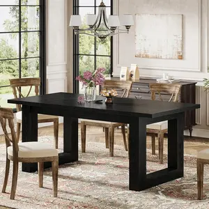 Tribesigns 63-Inch Farmhouse Dining Table for 4-6, Wooden Kitchen Furniture with Solid Pedestal, Large Rectangular Table for Dining Room Tribesigns 63-Inch Farmhouse Dining Table for 4-6, Wooden Kitchen Furniture with Solid Pedestal, Large Rectangular Table for Dining Room