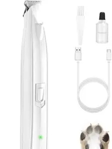 Dog Paw Trimmer for Grooming, Cordless Electric Dog Clippers with LED Light, Rechargeable Low Noise Small Pet Shaver for Trimming Cat's Hair Around Eyes, Faces, Ears, Paws, Rump(White)
