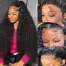 Female Thick 220% Density 13x6 Deep Curly HD Lace Front Human Hair Wig, Pre-Plucked with Baby Hair, Natural Black, Included Lace Front Wig Band