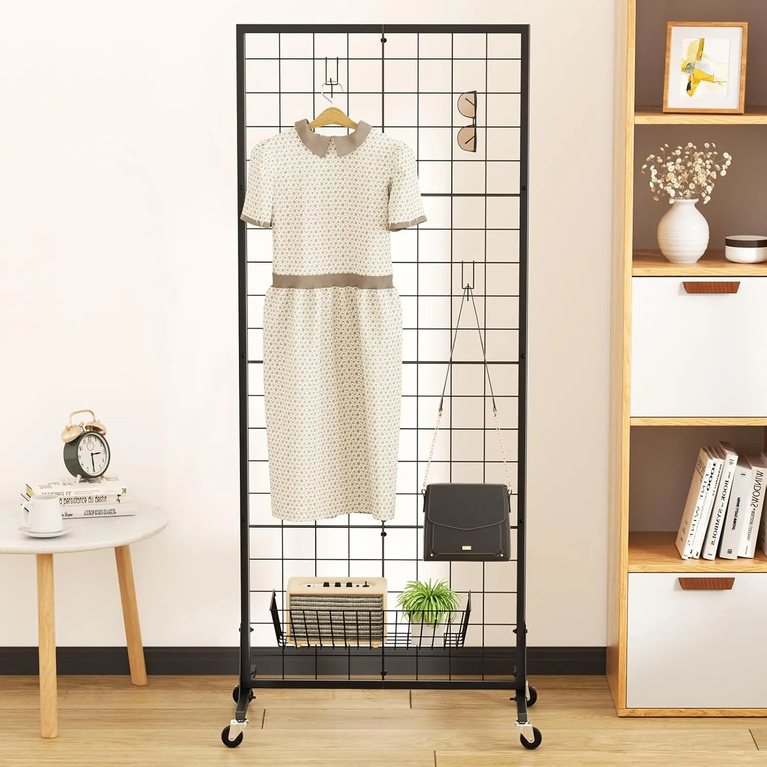 Gridwall Panel Display Stand - 2.1' x 5.5' Ft, Heavy Movable Floorstanding Detachable Gridwall with Extra Hooks, Perfect Display Rack for Retail and Craft Fairs - Available in 1/2/3 Pack