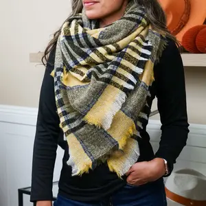 Alicia Flannel Blanket Scarf – Cozy Oversized Scarf with Frayed Edges