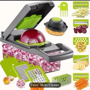 16-In-1 Manual Vegetable Chopper Set with 8 Blades, Container, Peeler And Filter - Easy Meal Preparation, Professional Onion, Carrot And Garlic Slicer, Kitchen Supplies Father Gift 16 interchangeable blades for different cutting styles Small & large dice