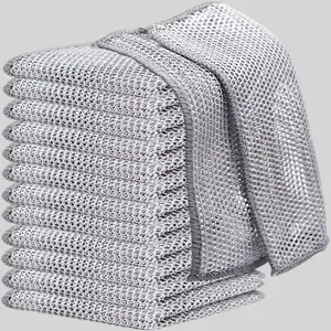 Wire Mesh Dishwashing Cloth, 12pcs Multipurpose Wire Dishwashing Rag, Kitchen Gadgets Premium Scrubbing Wire Cleaning Cloths, Cleaning Supplies, Dish Cleaning Tools