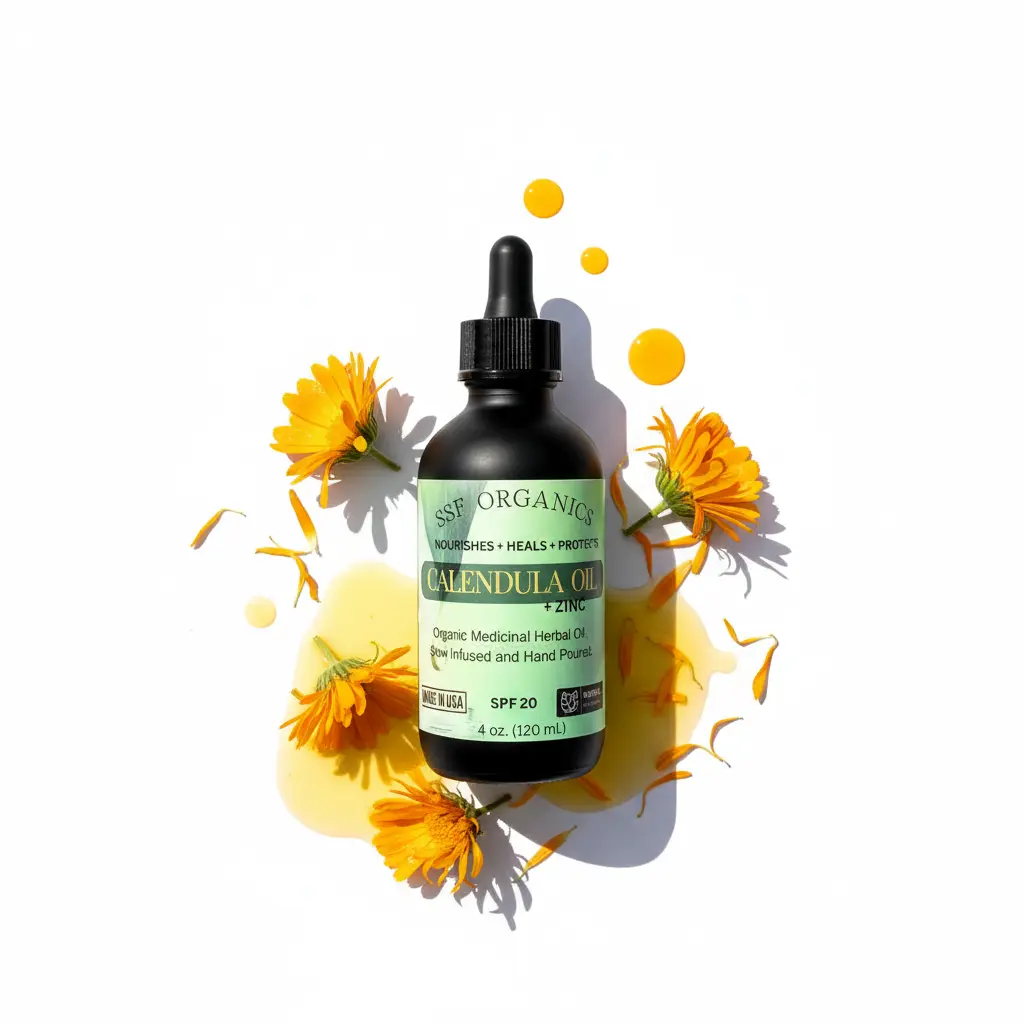 Serendipitous Summer Farms Organic Calendula Body Oil - Hydrating Skin Repair for Eczema, Psoriasis & Cracked Heels - Gentle Moisturizer for Sensitive Skin, Acne, Aluminum Free