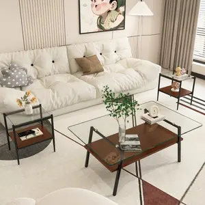 Coffee Table and End tables Set of 3, Tempered Glass Table with MDF layer, Modern Tables for Living Room , Transparent Glass (3 pcs set)