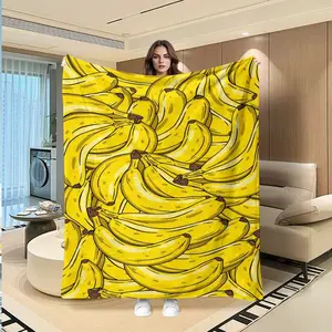 Fruit Lover Exclusive Full Print Banana Flannel Blanket, Bright Banana Pattern, Skin-Friendly Warm Washable, Multi-Purpose Decorative Throw