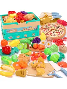 74PCS Kids Outdoor Basket Cutting Food Toy, Play KitchenRoom Accessories WithVegetables, Fruits, Fake Food Toys, Role Play Toys, Educational Gift Toys For Toddlers 3-6Years Old girl cars Cyberpunk LED Neon Car Garage Display highvoltage toys the toy pit
