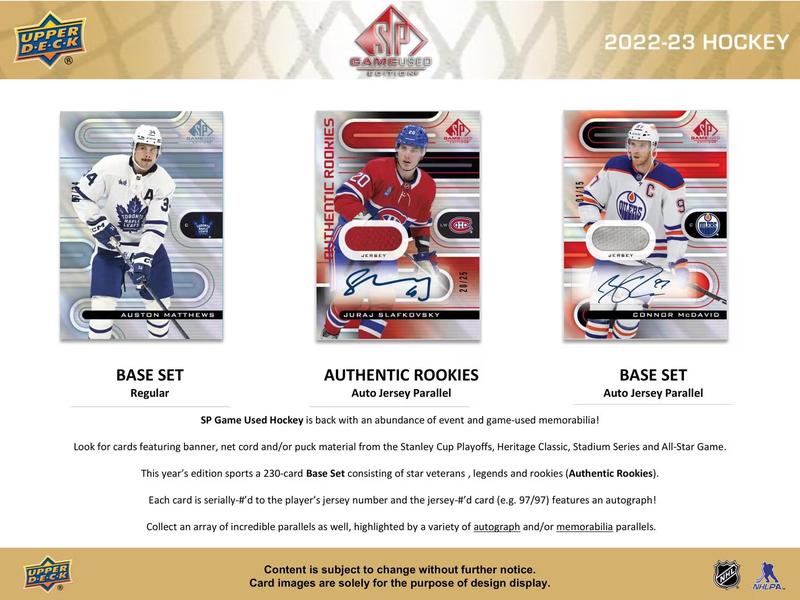 2022/23 Upper Deck SP Game Used Hockey Hobby Box Sports Card Pack Sports Trading Card
