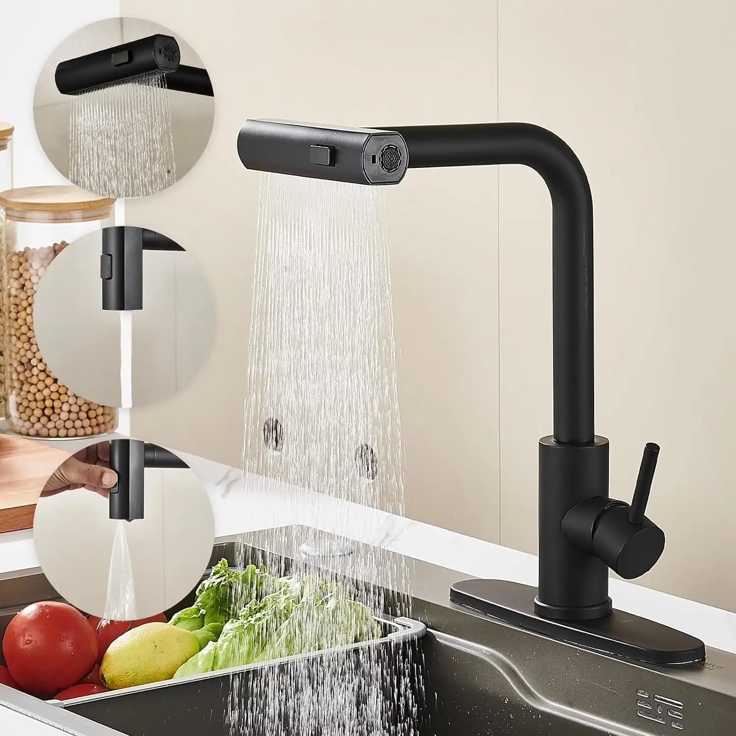 Matte Kitchen Faucets with Pull Down Sprayer, 3-Mode Design for Efficient Water Flow, Ideal for Modern Kitchens & Bathrooms, Efficiency