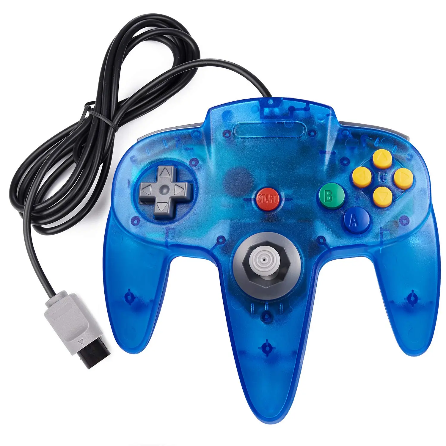 Classic N64 Controller, Wired N64 64-bit Gamepad with Upgraded Joystick Remote for N64 Video  System N64 Console-Transparent Blue