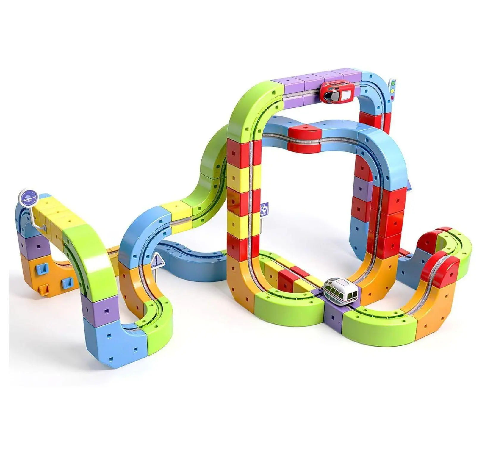 Electric Train Set 121 PCS, DIY Building Blocks Rail Car Track Set, STEM Toys for Kids, Anti-Gravity Klick Rails, Creative Trainset Gifts for Boys Girls, Diy Kit, Abs Plastic