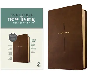 NLT Large Print Thinline Center-Column Reference Bible, Filament Enabled (Leatherlike, Brown Holy Cross, Red Letter) -- New Living Translation - Bible