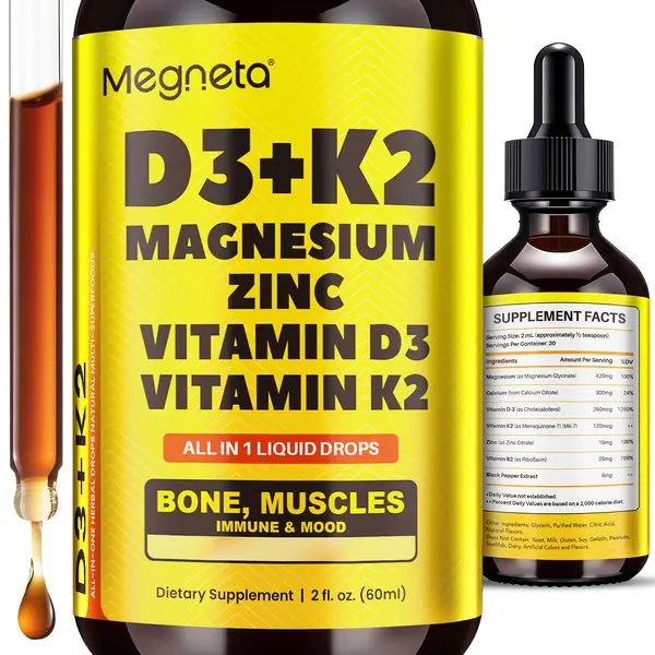 Vitamin D3 10000 IU & K2 As MK-7 120mcg with Magnesium, Vitamin B2, Zinc, Sugar-Free Vitamin D Liquid |Calcium Absorption for Mood & Immune Health - 2fl.oz, 30 Days