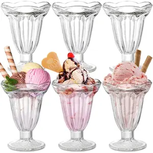 6 Pack Glass Tulip Sundae Cups, 6.7 Ounce Clear Milkshakes Footed Ice Cream Cups Dessert Bowls Set for Sherbet Trifle, Fruit, Salad, Snack, Cocktail