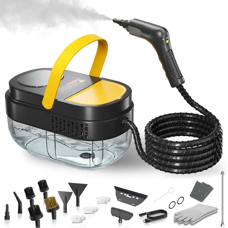 Portable Multi-Surface Steam Cleaner Accessory Kit - 1500W High-Power Steam Mop Cleaner, 1.69 Qt Large Tank, 15 Brushes, 3-Level Adjustable Handle, Fast Heat-Up, Heat-Resistant, Dirt & Grease Cleaning for Home, Car Interiors, Windows