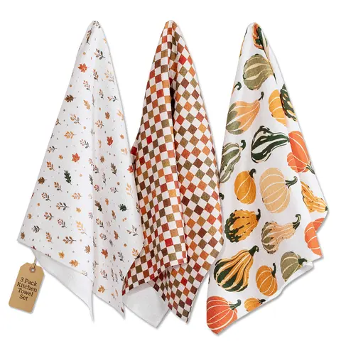 Fall Kitchen Towels 3 Pack, Padroa Waffle Weave Dish Towels for Kitchen Decor, Absorbent Lint-Free Microfiber Hand Towels 16x24, Autumn Home Decor Gift