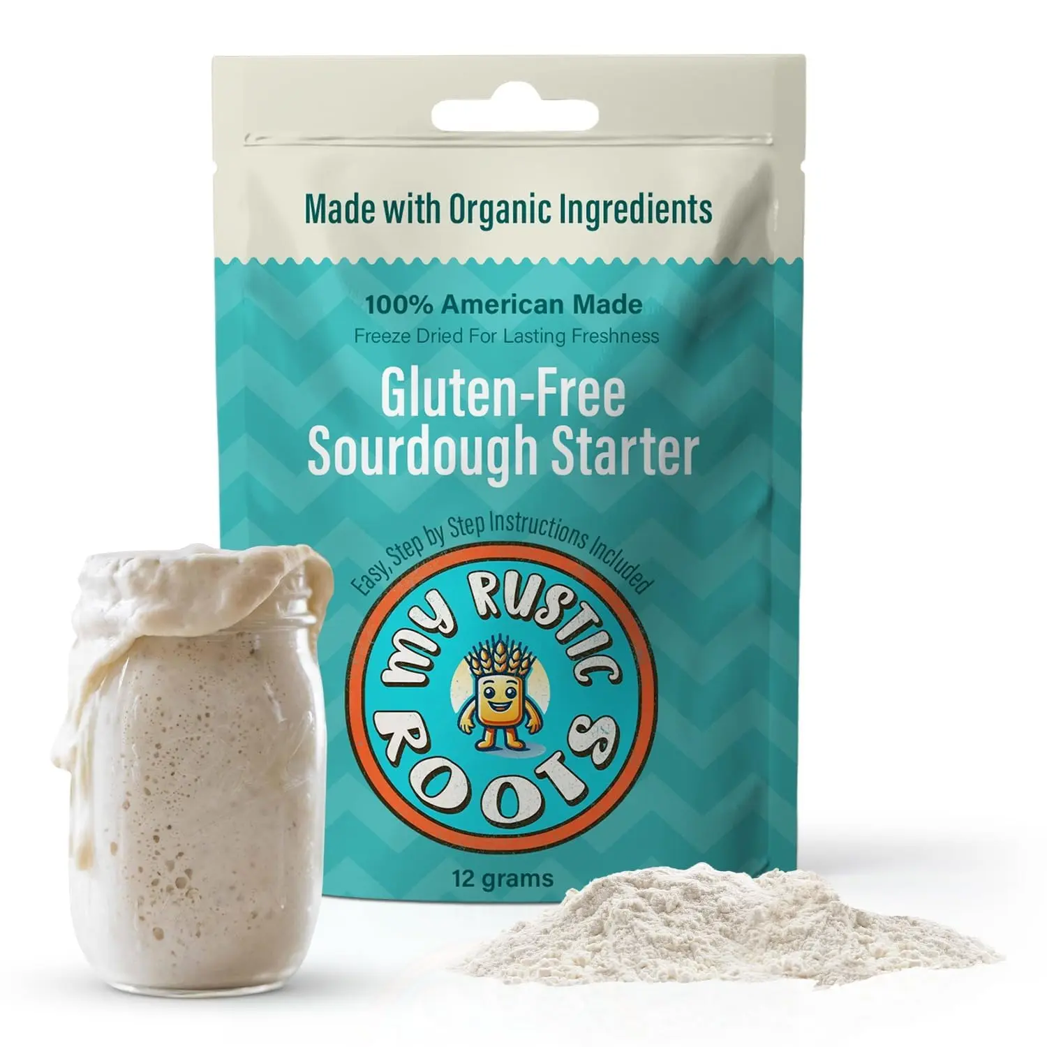 MY RUSTIC ROOTS Gluten Free Sourdough Starter Culture – All Natural & Organic Sourdough Bread Starter - Beginner Friendly - Perfect for Baking Delicious Homemade Artisan Bread, Pizza & More - 12g