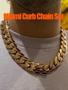 Custom Ordinary 18k Real Gold Plated Miami Cuban Chain Solid High Luxury Men's and Women's Chain Cuban Necklace Jewelry High Jewelry, Miami Style Valentine's Day Thanksgiving Gift
