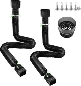 2pcs Corrugated Flexible Gutter Downspout Extensions - Garden Outdoor Flexible Hose with Built-in Filter, Rain Diverter Drain Pipe, Extendable 21in-59in, Includes Screws for Foundation Protection