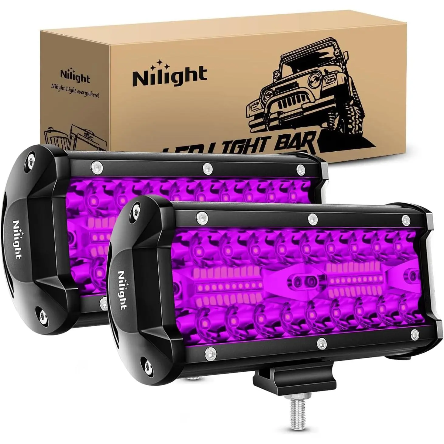 Nilight 6.5in Purple Triple Row LED Light Pods - 2PCS 120W Flood Spot Combo, Waterproof Glue Aluminum High Intensity 9-30V DC Offroad Bars for UTV, Pick-up, Boats, Universal Fit Night Riding, Hunting, Spot-Flood