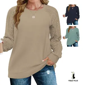Women's Plus Size Sweatshirts Cute Cable Knit Raglan Sleeve Casual Soft Crewneck Pullover Long Sleeve Tunic Tops XL-5XL VPS0177 Knitwear Chic Elegant Womenswear sweaters for women