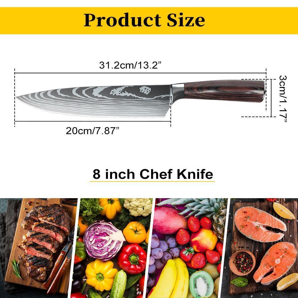 Kitchen Chef Knife - Japanese  Sharp Kitchen Knife 8 Inch Chef's Knives, Damascus Style Stainless Steel Pro Kitchen Knife, Sharp for slicing, Chef's Knife for kitchen Cooking Knife for Cutting Meat Knife Chef with Knife Cover, Unique Gift Box, Best Gift