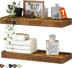 Bathroom Floating Shelves for Wall Mounted Shelf Over Toilet Farmhouse Home Decor Display Shelving Small 16 inch Set of 2, Rustic Brown (008-40BN)