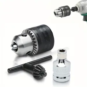 20754A Drill Chuck,Bottom Seat Sleeve Square Hole to Hexagonal Hole Installation,Impact Driven Drill Chuck Conversion Hexagonal Handle with Sleeve Square Adapter,with Chuck Key mini tool kit