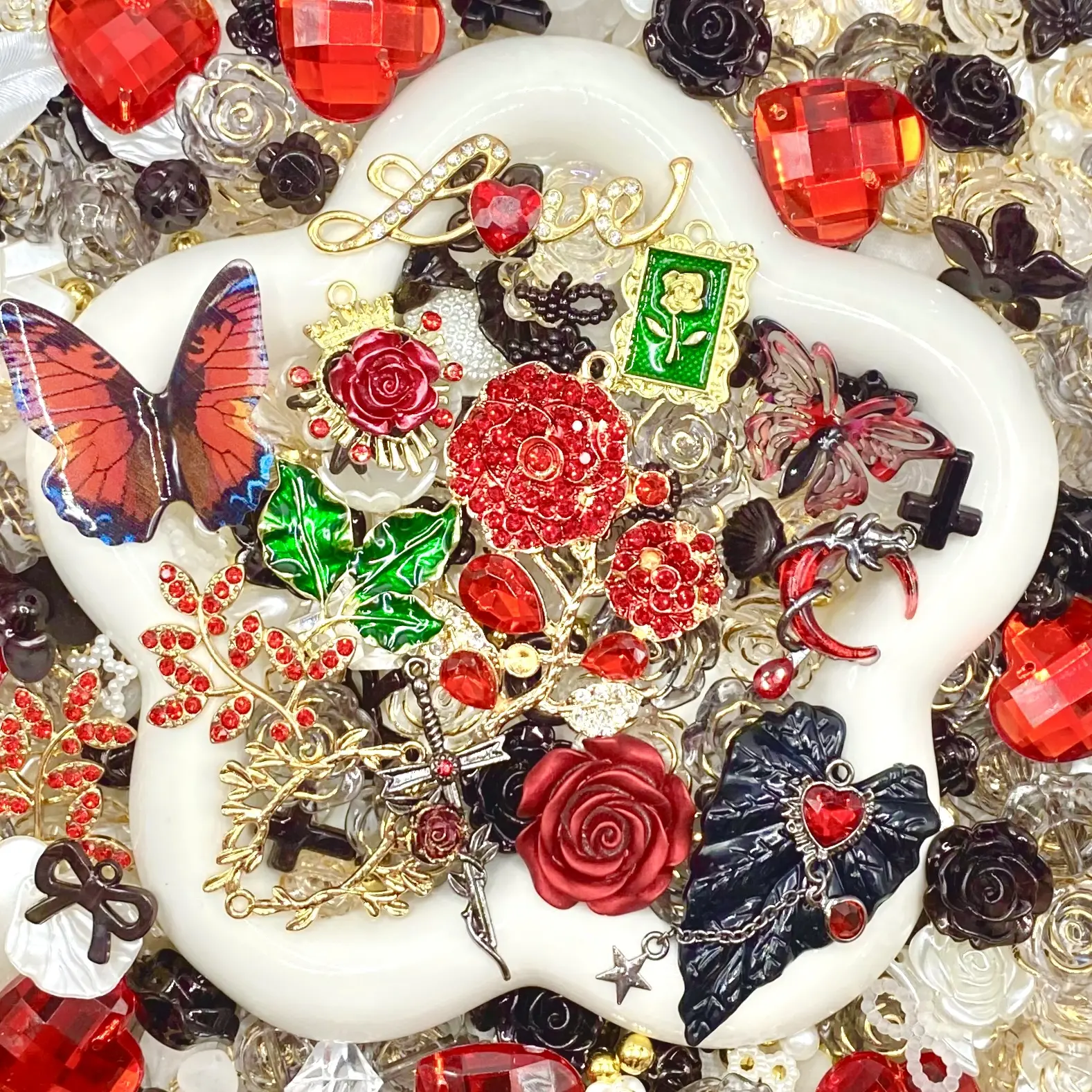 Dark Fantasy - Junk Live Mix- Junk Mix Rhinestone Alloy, ABS & Acrylic Charms – Sparkly Decorative Pieces for DIY Phone Cases, Decoden Cream & Resin Crafts