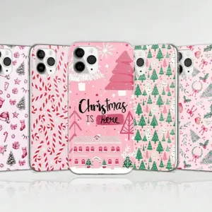 Blush Pink Christmas Print Cellphone Case - TPU Tech Accessory for iPhone 11-17, Youthful Style Multi-Model Phone Accessory with Protection, Ideal Christmas Gift for Family
