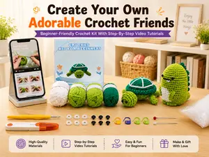 DIY Cute Animal Crochet Kit – Step-by-Step Video Tutorial to Make Penguin, Owl, Turtle & Dinosaur Plush Toys