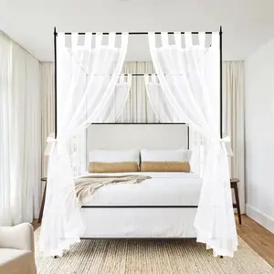 8 Panels Curtains White Bed Curtains for King Full/Queen and Twin Bed Frame,Eight Poster Bed Curtains Drapes,Sheer Bed Drapes with Top and Self-Velcro (42"x74")