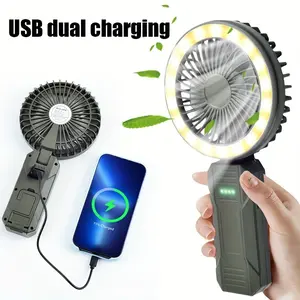 Summer Handheld USB Fan Light, 4-speed Strong Wind Power; Warm Light, Handheld, Hanging, Standing, 90 Degrees Adjustable, Outdoor Camping, Hiking, Riding Fishing, Summer Indoor Fan, Powerbank