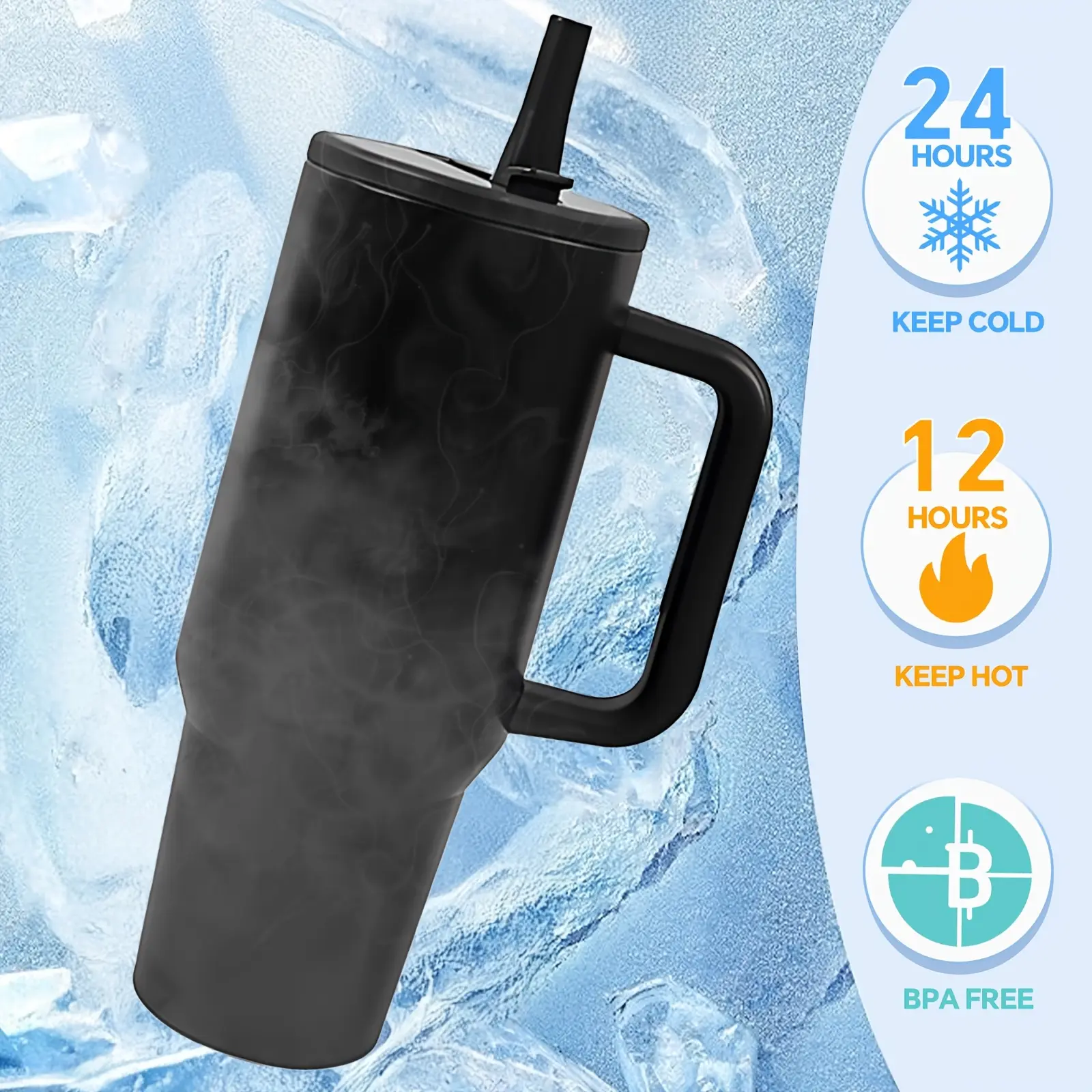 1pc 40oz Insulated Straw Tumbler - Reusable Vacuum Coffee Cup & Mug with Double Wall Stainless Steel, Handle, and Vacuum Flask - Handy Cup for Hot and Cold Drinks, Outdoor Camping, Driving, Birthday Gift, Christmas Gift for Men and Women