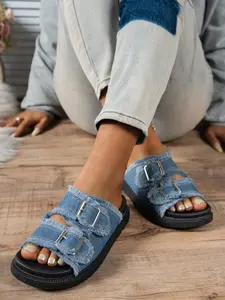 Women's Casual Denim Sandals, Adjustable Buckle Design, Comfortable Rubber Sole, Multiple Colors Available, Perfect for Daily Wear, Affordable Sandals, Footwear
