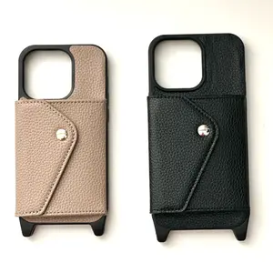 iPhone-compatible Vegan Leather phone wallet case. that can be attached to bags and chains Protector Shockproof Devices phone strap