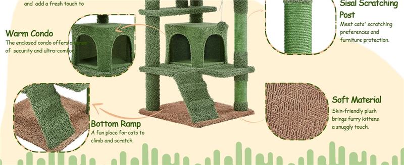 【Valentine Gift】Yaheetech Cat Tree Cactus Oasis & Coconut Palm Theme Multi-Level Cat Tower with Condo Posts Cat Activity Center for Small Medium Cats