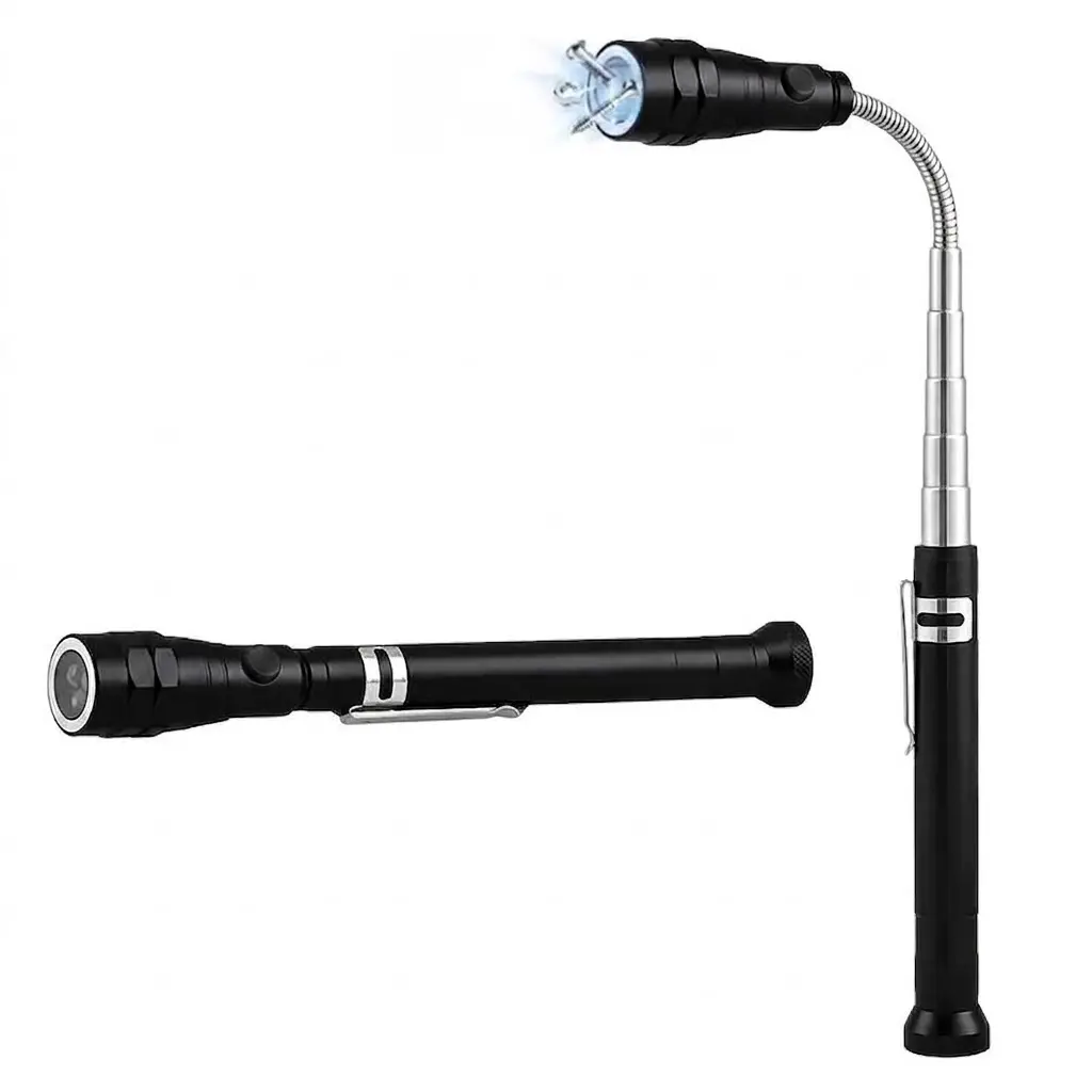 Extendable Magnetic Pickup Tool with LED Flashlight - Aluminum Alloy Telescoping Magnet + Light for Auto Repair, Extensible Reach Car Repair Hand Accessory, Tools and Gadgets for Him Ideal Gift for Men