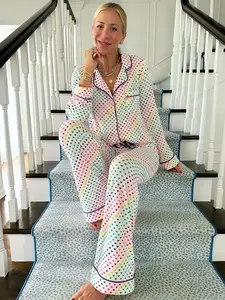 Rainbow Hearts Wide Leg Pajama Set Fabric Loungewear