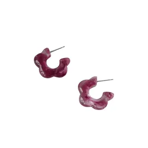 925 silver needle grape purple C-shaped stud earrings