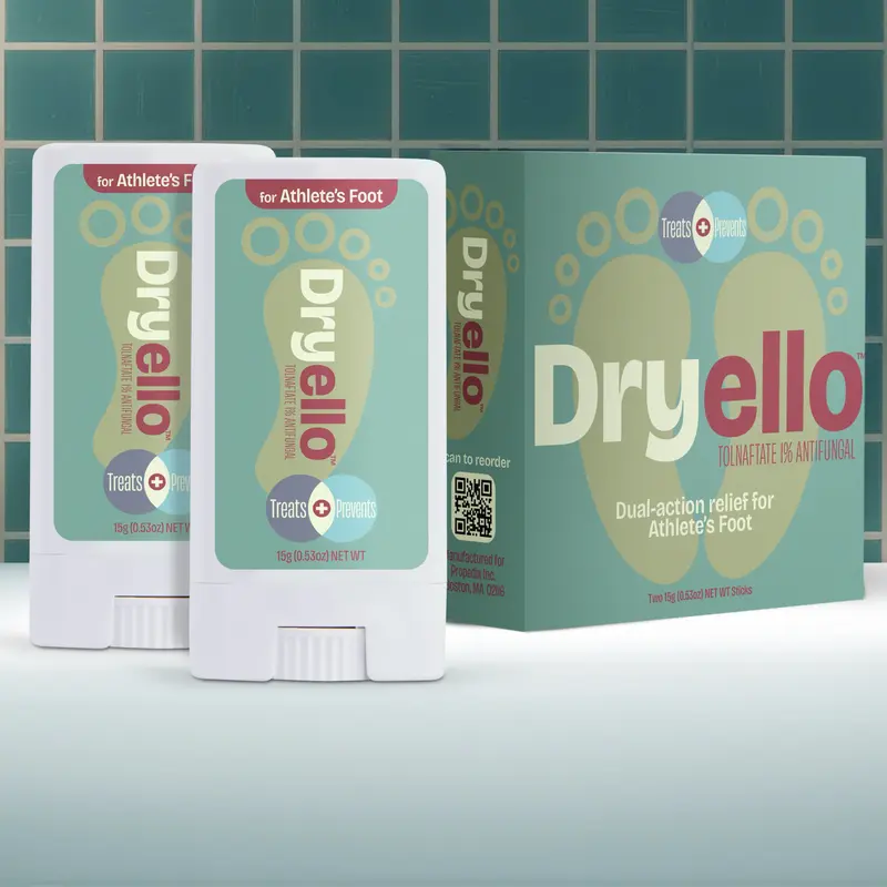 Dryello Antifungal Athlete's Foot Glide-On Solid Dry Stick - 2 Sticks (30g Total, 15g Each) Citrus Scented Foot Care Products, Smooth Fungus Treatment, Mess-Free Itching Relief, Fast-Absorbing Daily Care for Active Users