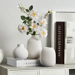 Ceramic Vase Set, 3 Counts/set Modern Minimalist Short Flower Vase, Modern Plant Vase, Decorative Vase for Home Living Room Office Desktop, Ornaments
