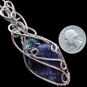 Top Lepidolite Rainbow Quartz Copper Elven Elvish Victorian Fantasy Wire Wrapped Gemstone Pendant Necklace Amulet