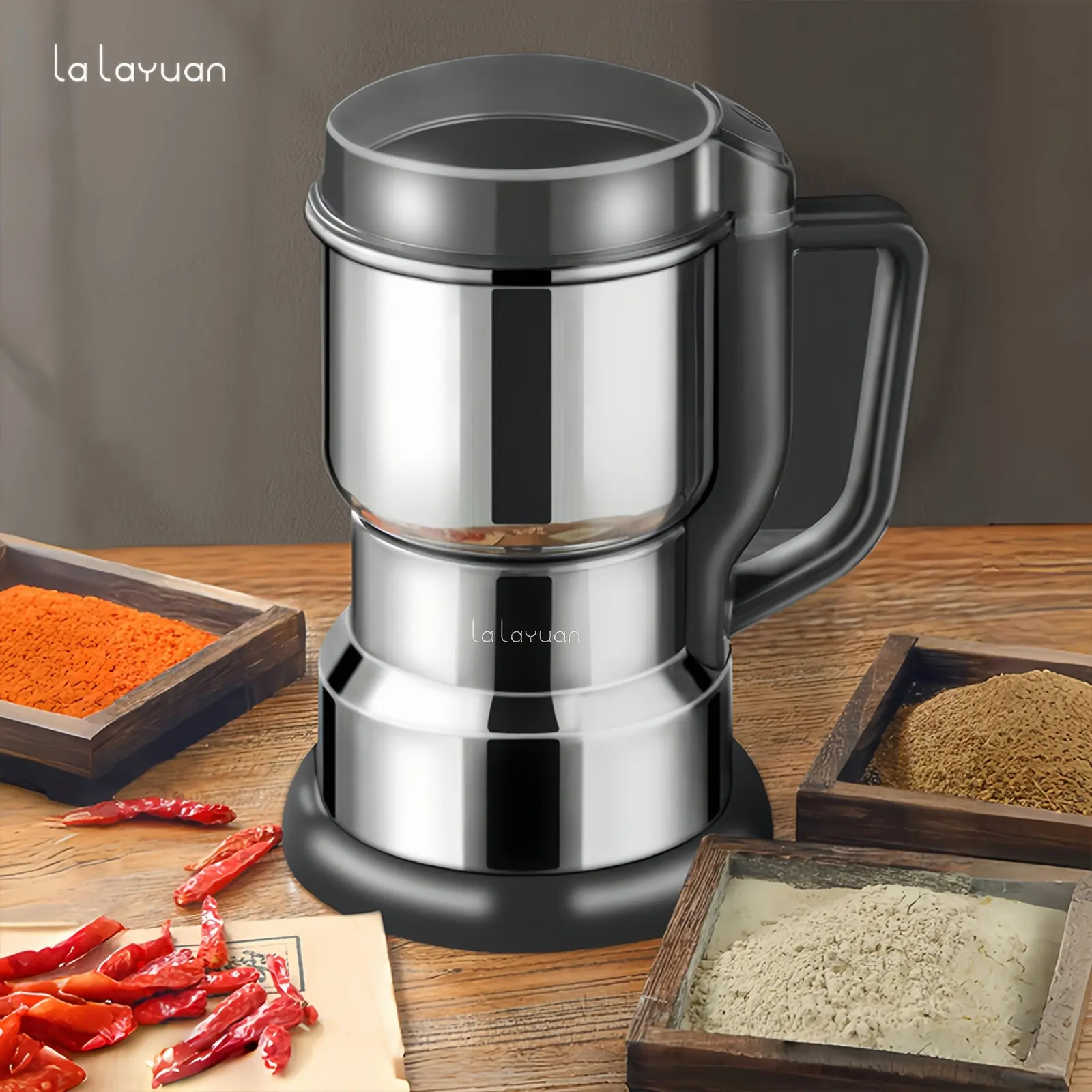Lalayuan Grinder with Powerful Motor, 10-Second Fast Grinding, Grain Mill for Beans, Spices, and Nuts, Electric Coffee Bean Grinder with Stainless Steel Blade and Grinding Chamber, Dry Food Processor, Quick and Even Grinding, One-Button Control
