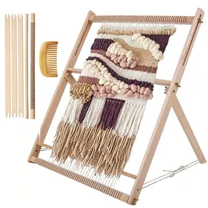 Weaving Loom Kit,25.2"*19.3" Wooden Tapestry Looms with Stand,Wooden Multi-Craft Weaving Loom with Comb for Beginner Adults