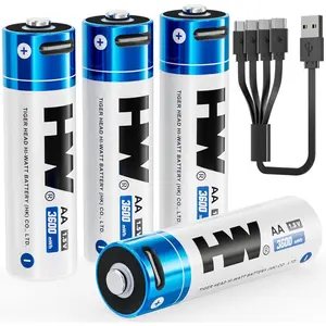 Rechargeable AA Lithium Batteries, [1.5V, 4-Pack] 3600mWh High Capacity USB C Battery Fast Charging, 1000 Cycles Pilas Recargables for VR/Gaming Controllers, Wireless Mice/Keyboards, Remotes, etc.